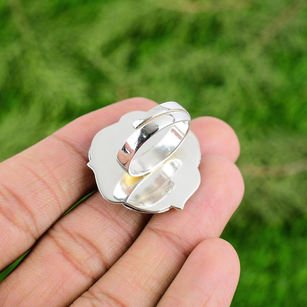 Mothers Day Deal Labradorite Gemstone 925 Silver Solitaire Flower Birthday Ring