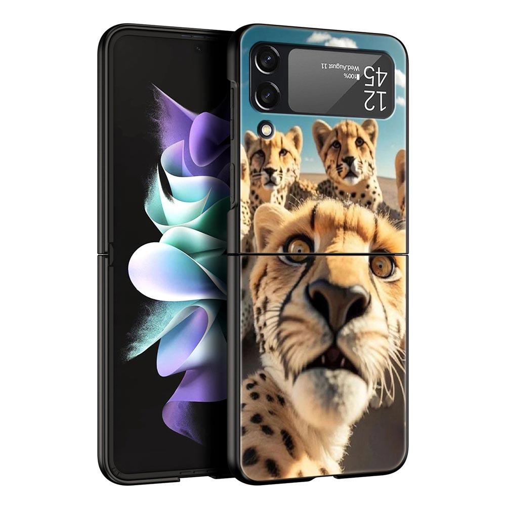 Animal Selfie Art Phone Case For Samsung Galaxy Z Flip3 Flip4 Flip5 PC Bumper Shell For Z Flip 3 4 5 Black Hard Folding Cover