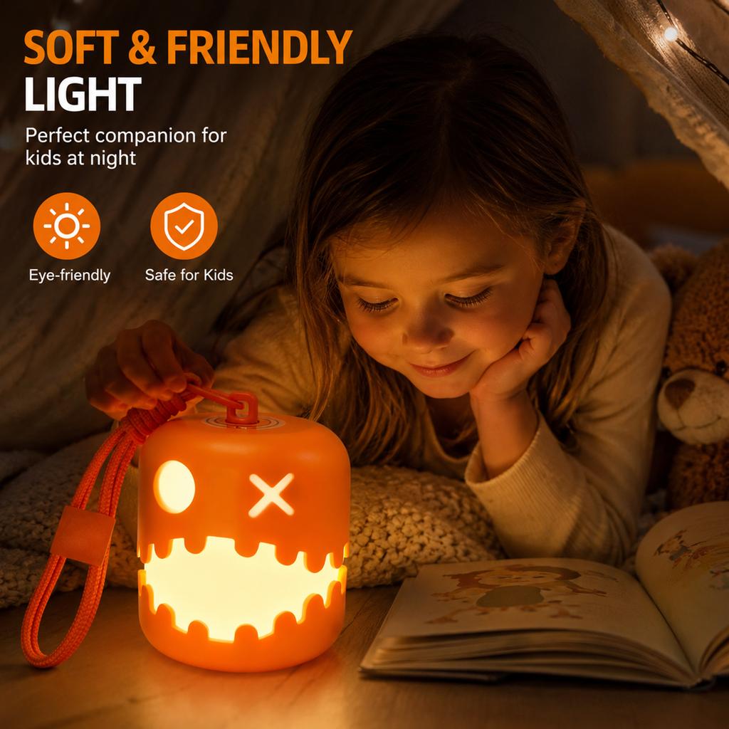 Halloween Pumpkin Shaped Night Light USB Rechargeable Portable Bedside Sleep Companion Lamp for Bedroom Living Room Decor