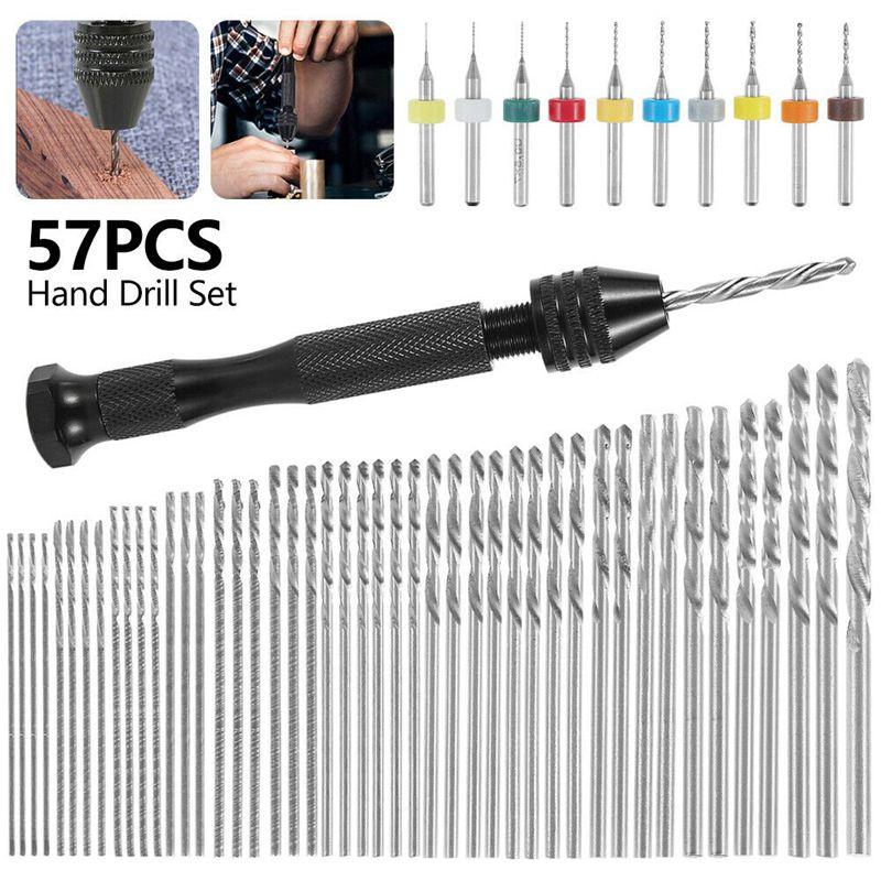 Tiny Mini 57pcs Micro Alloy Twist Drill Bits Set Hand Diy Model Craft Tool Wood