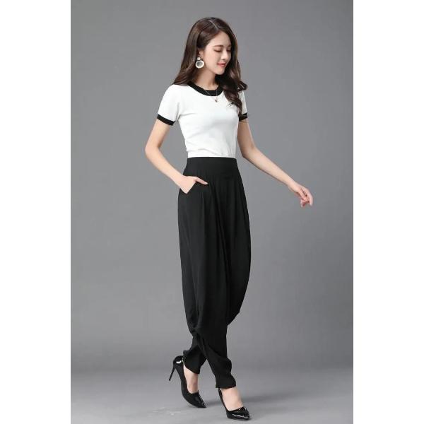 Spring Summer Women Fashion Harem Pants Elastic Band High Waist Loose Wide Leg Loose Casual Solid Harajuku Radish Trousers