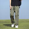 Mens Loose Straight Fit Cargo Pants Lightweight Workwear Trousers With Drawstring Waist Multiple Pockets