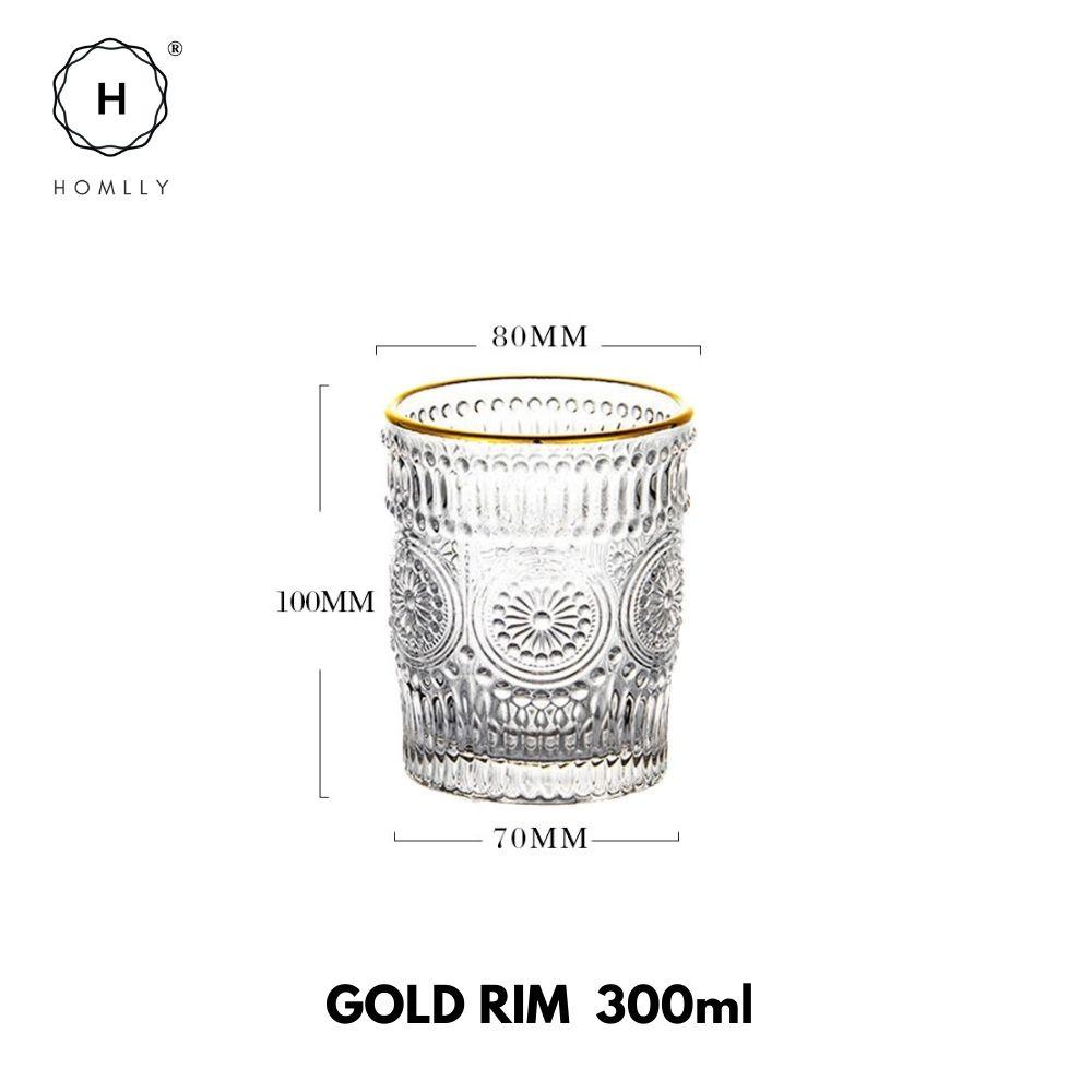 

Homlly Qutto Gold Rim Clear Crystal Baroque Wine Whiskey Glass (2pcs Set) 2x Gold Rim (300ml)