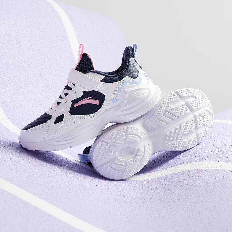 Anta Kids Synthetic Leather Fabric Trendy Versatile Lightweight Shock Absorbing Low Top Running Shoes Men Running Shoes Blue White A22445577N-2