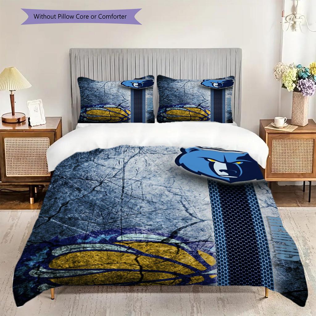 Memphis Grizzlies Bold Fierce Three-piece Set(1 * Duvet Cover + 2 * Pillowcase, Without core)Soft and Comfortable Duvet Cover and Pillowcase