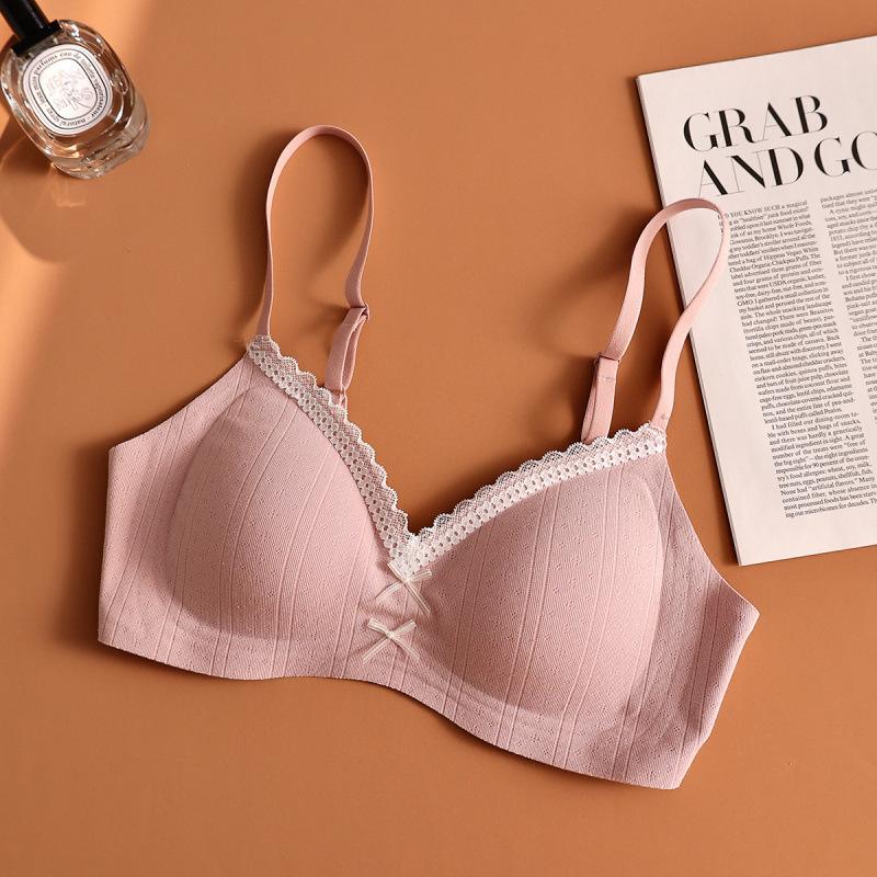 Women's Wire-Free Push-Up Lace Bra - Breathable, Anti-Sagging, Side Support for Small Busts