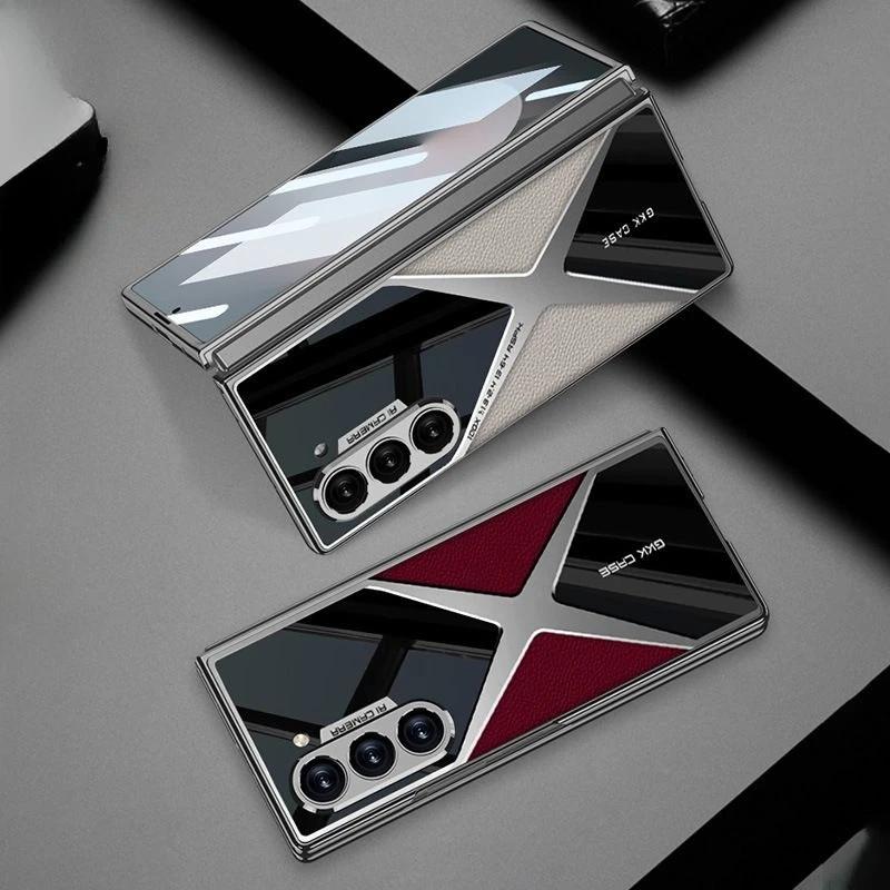 For Samsung Galaxy Z Fold 7 Case Luxury Business Leather Grain Plating360° Full Coverage Cover For Galaxy Fold7 Shockproof Funda