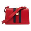 Gucci Sylvie gold buckle striped webbing grosgrain bow wide shoulder strap leather one-shoulder crossbody handbag small women's red