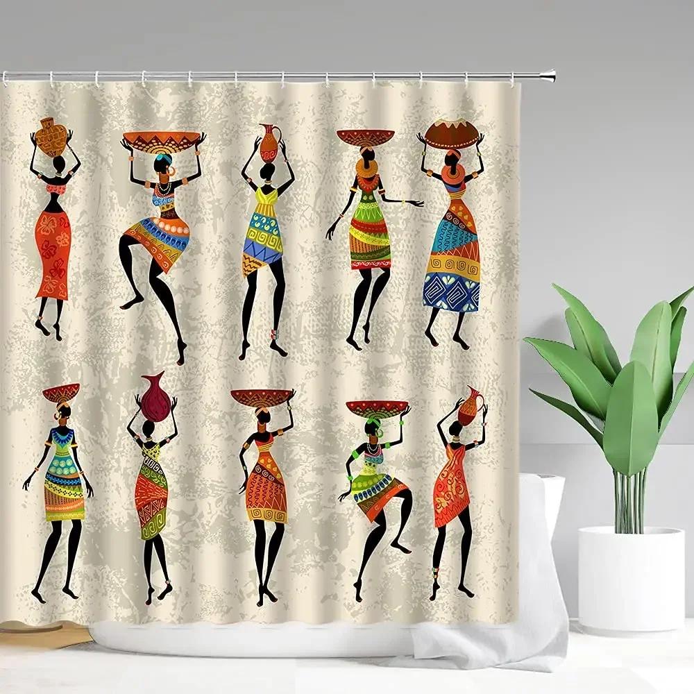African Egyptian Women Shower Curtain with 12 Hooks African Girl Shower Curtain Waterproof Durable Afro Lady Shower Curtains Set