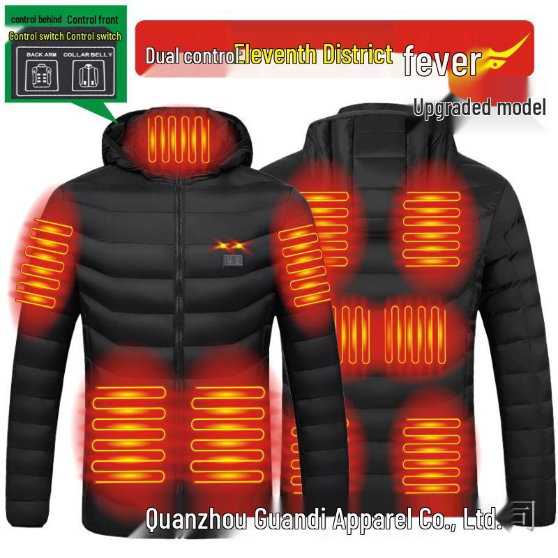 Veste en coton chauffante unisexe avec double contrôle intelligent, chauffage 11 zones, technologie portable, grande taille disponible