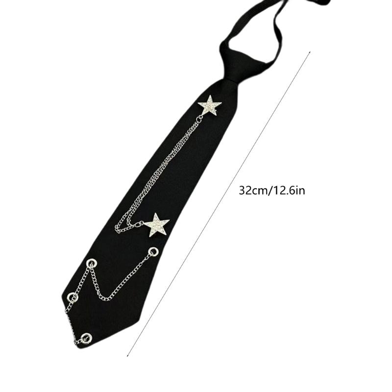 Punk Star Chain Decors Neck Tie for JK Costumes and Everyday Wear Uniform Tie Party Neckwear for Student Formal Event