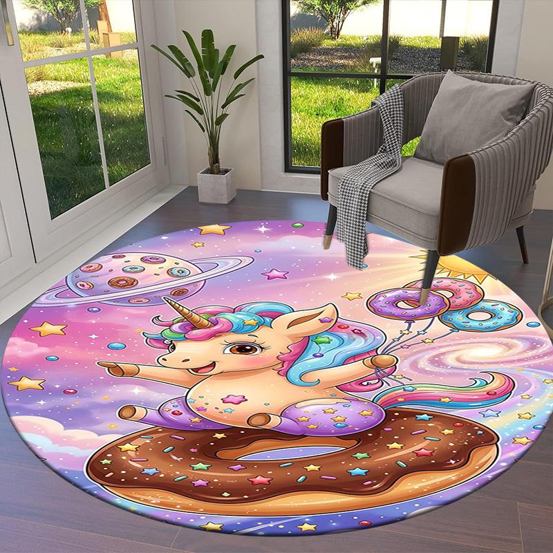 1PC Unicorn Donut Non-Slip Floor Round Carpet, Office, Family, Bedroom, Large Area Rug Indoor Rugs,  Durable PolyesterH0338