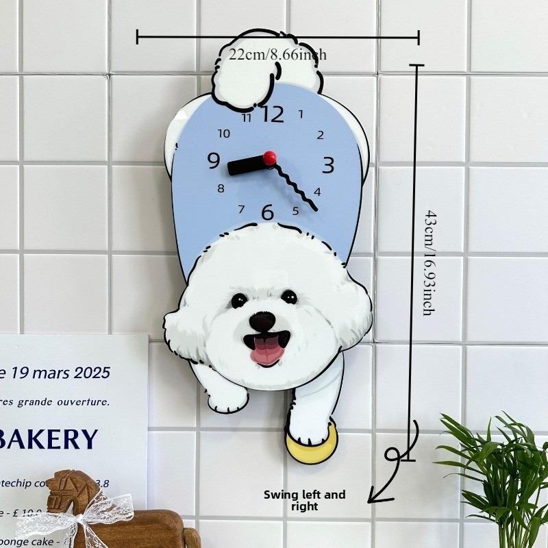 Swing Style Cartoon Dog Creative Decorative Wall-mounted Clock Living Room Bedroom and Children's Room Silent Clock Accessory