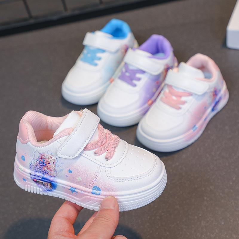 Girls Sports Shoes Children's Casual Shoes 2025 Spring and Autumn New Children's Cartoon Soft Baseplate Shoes Versatile White Shoes