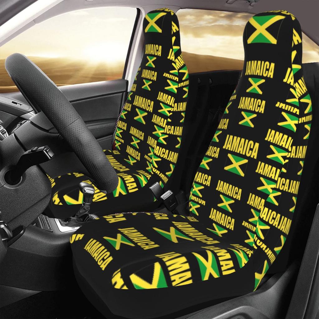 Jamaican Flag Print 2pcs Car Seat Covers Suitable for Women and Men Universal Car Front Seat Protector Suitable for Cars SUV