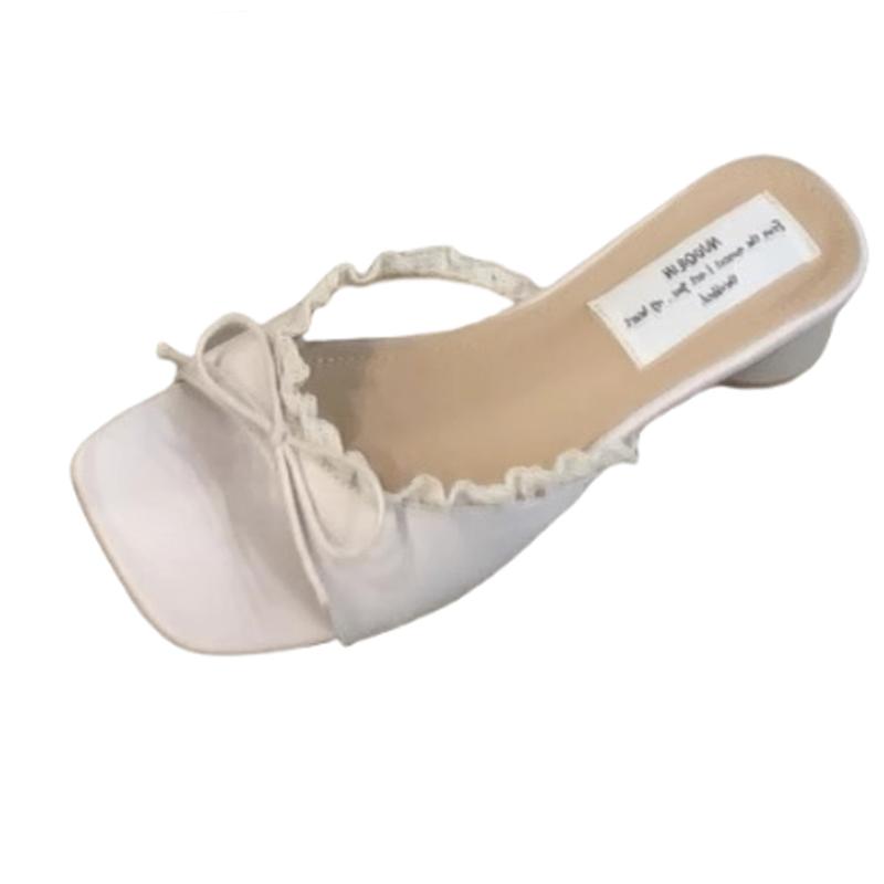 Fashion Bow Women Slippers Fashion Dress Shoes Elegant Designer Heeled Sandals Woman Summer 2025 New Slides Luxury Zapatillas De Mujer