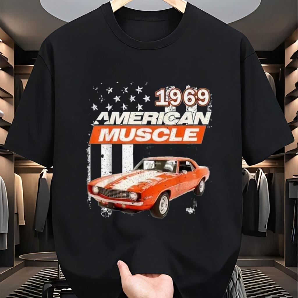 1969 American Muscle Car Graphic Print Mens Round Neck Cotton Tshirt Casual Short Sleeve Tee
