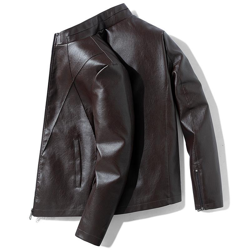Spring and autumn men's leather jacket men's fashion stand-up collar casual leather jacket one piece pu velvet