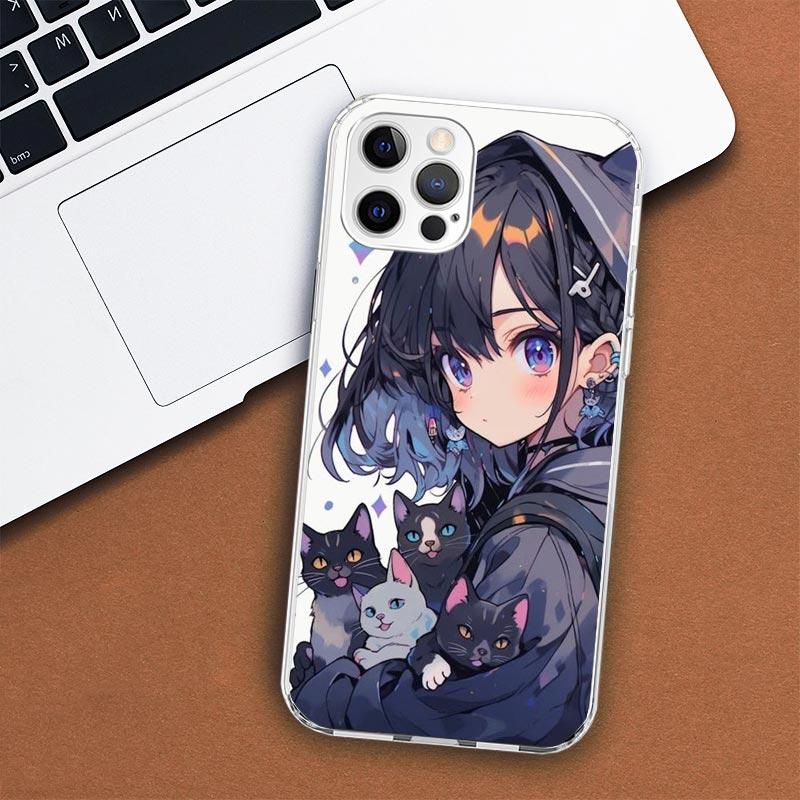 Carina Custodia per Telefono Anime Ins Girls Animale Gatto Per Apple iPhone 11 12 13 15 14 Pro 7 XR X XS Max 8 Plus + Mini SE Stampa Personalizzata S