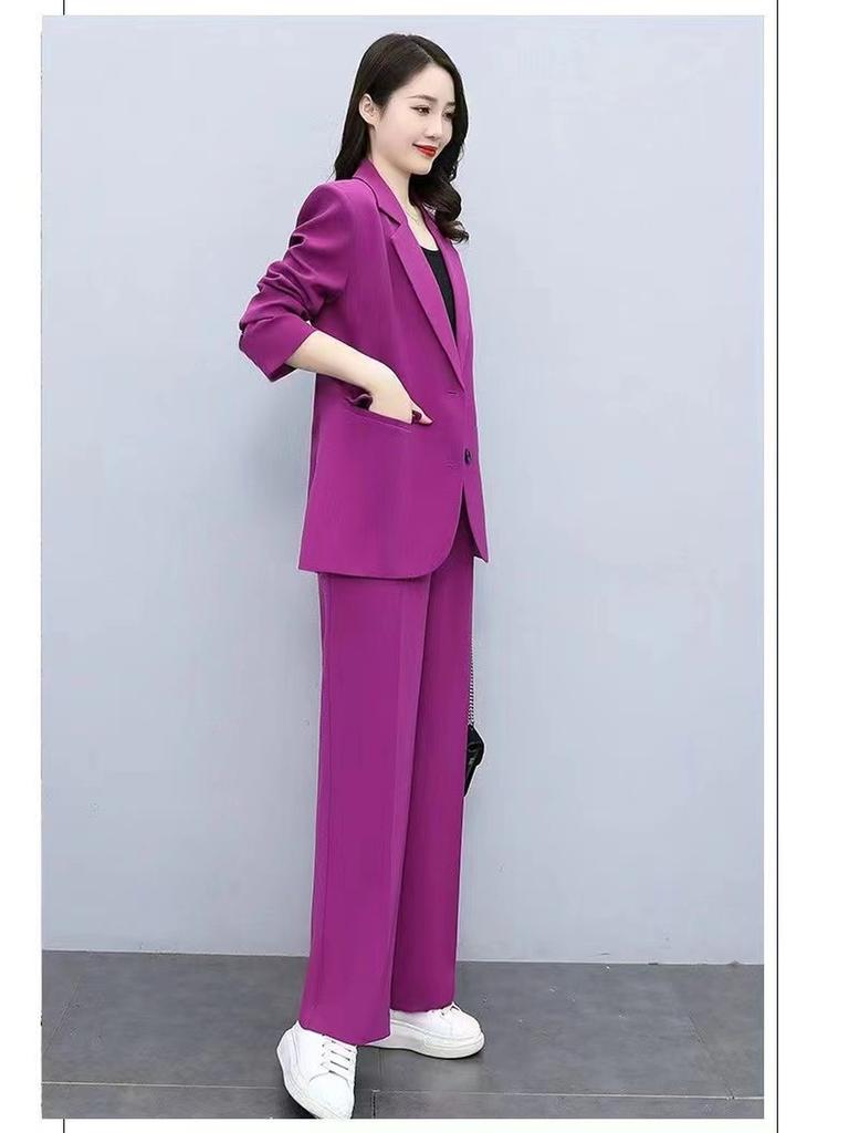 Frühling/Herbst Neuer Stil Set Business-Lady-Stil Schlank geschnitten Langarm-Blazer Weitbeinige Hose Damen Zweiteiliger Anzug