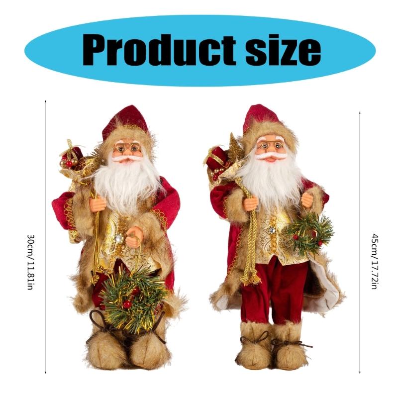 Large Santa Statue with Gift Bag for Holiday Display Christmas Santa Figurine Dolls for Tabletop and Shelves Decoration