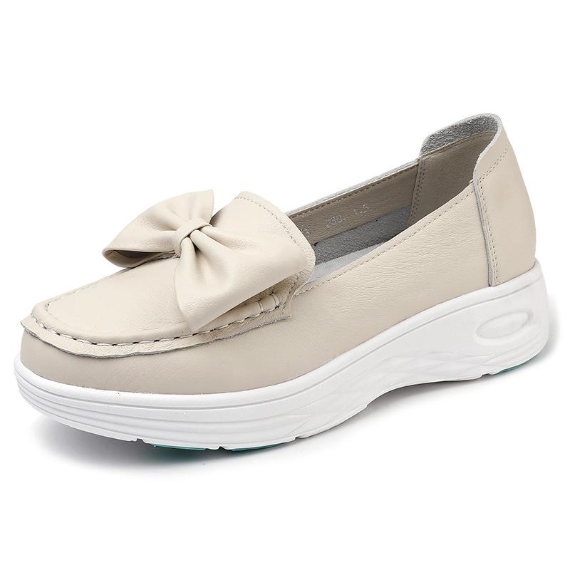 Fashion GKTINOO Women Wedges Platform Shoes Fashion Comfortable Sneakers Casual Slip-on Women's Loafers Soft Sole Genuine Leather Shoes