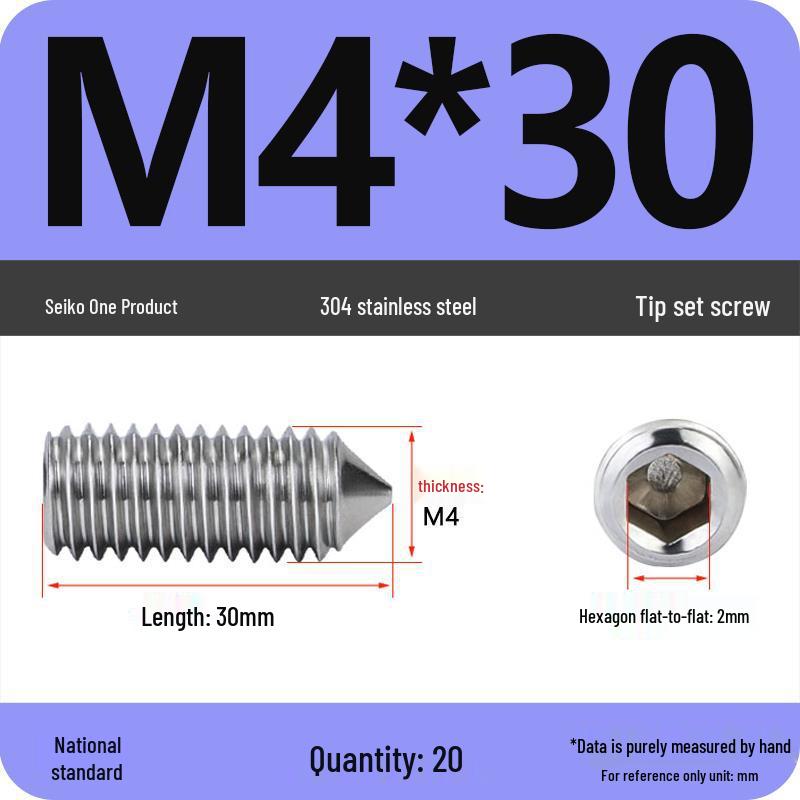 304 Stainless Steel Internal Hex Set Screw | Headless Grub Screw M2-M16