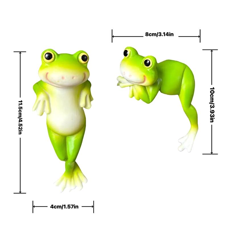 2 Pack Cute Climbing Frog Figurines Flower Pot Hugger Resin Hanging Frog Sculpture Outdoor Statue Plant Pot Decorations