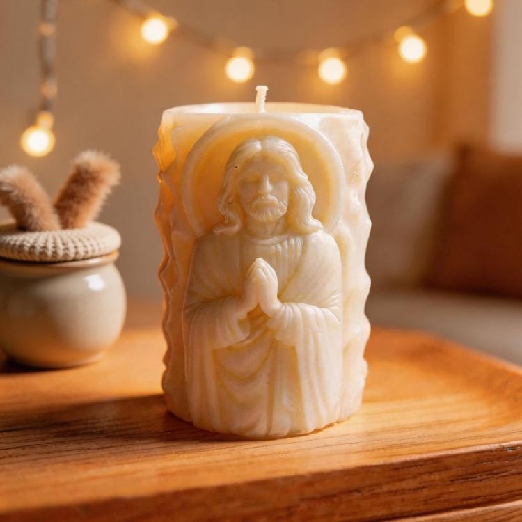 Religious Carving Cylinder Candle Silicone Mold For Handmade Candle Soap Chocolate Home Decoration and Resin Casting
