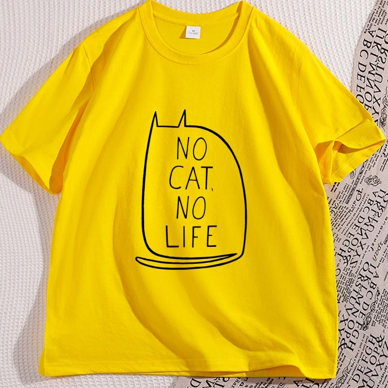 

Funny No Cat No Life T Shirt Kawaii Kitty Graphic Tee Gothic Short Sleeve Cute Weird Tshirt Women Cotton Designer Clothes Tops 4XL