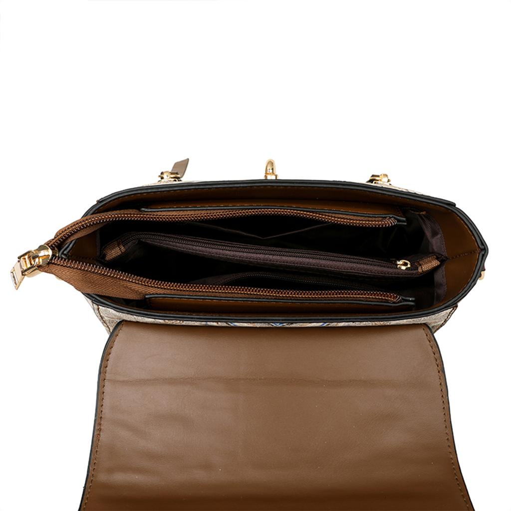 Women's Stylish Shoulder Bag Clover & Wave Print Lightweight PU with Detachable Strap Magnetic Snap Crossbody Bag For Daily Use