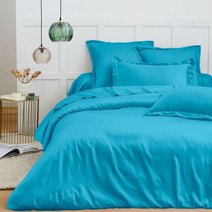 Parure de draps 6 pièces "Premium" pour lit 140 x 190 cm Coton Pur - Prémium Cyan -