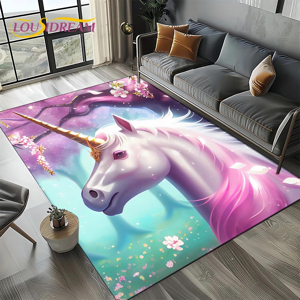 Covor Covoară Stil 27 Unicorn Desen Animat Fată Vis pentru Living Dormitor Decor Acasă Sofă, Covor Zonă Copii Covoraș de Podea Antiderapant Cadou