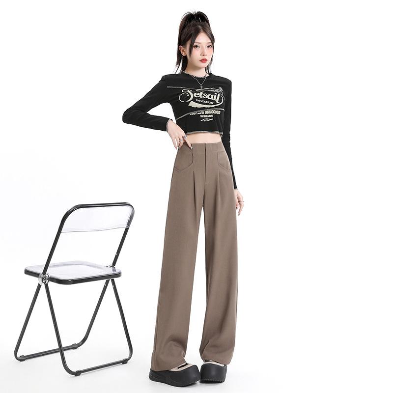 Gray Suit Pants for Women In Autumn Style High Waist Slimming Draped Straight-leg Pants Casual Pants for Women In Autumn Wide-leg Pants