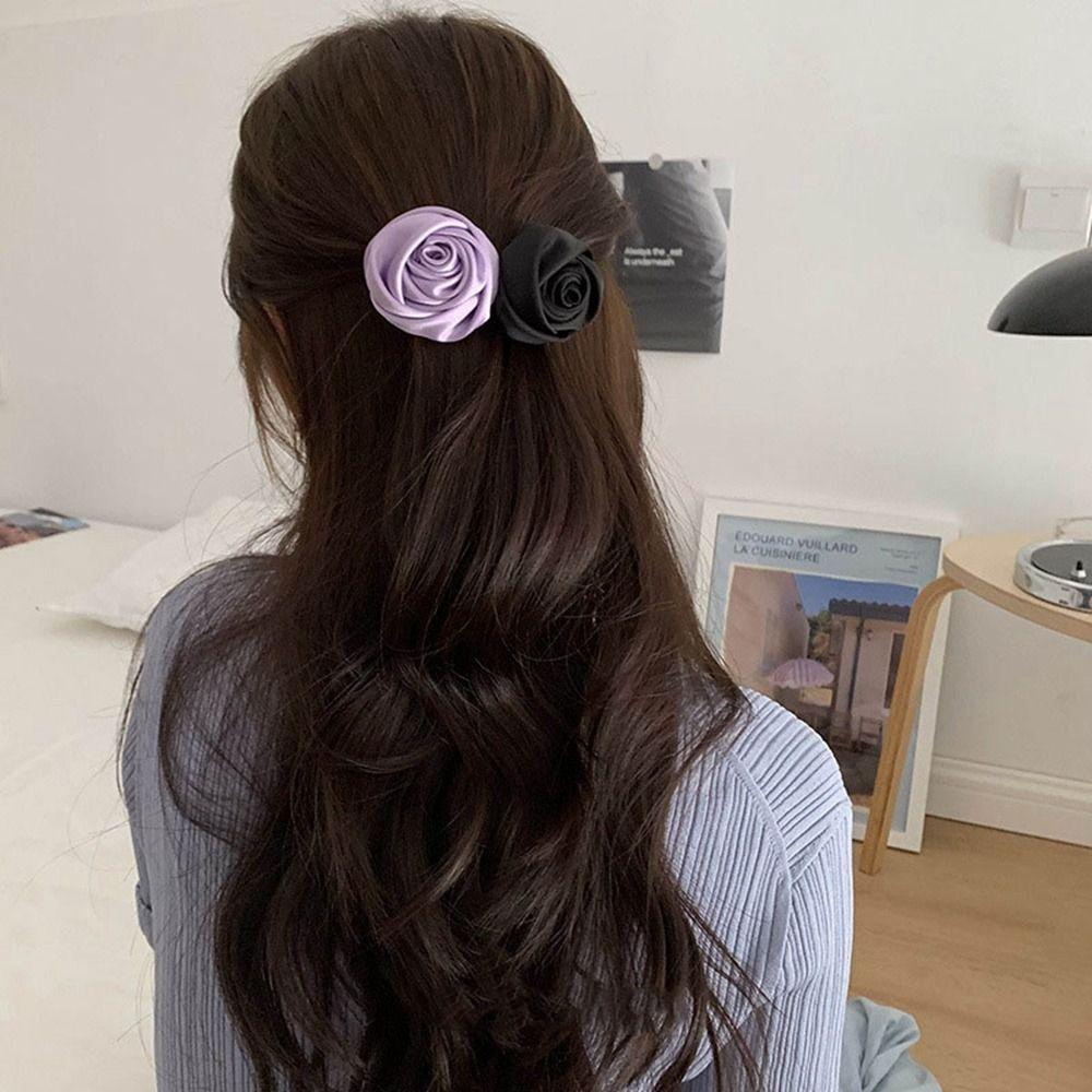 Flower Silk Satin Hair Rope Hair Tie Elastic Hair Band Creative Rose Hair Rope Girl