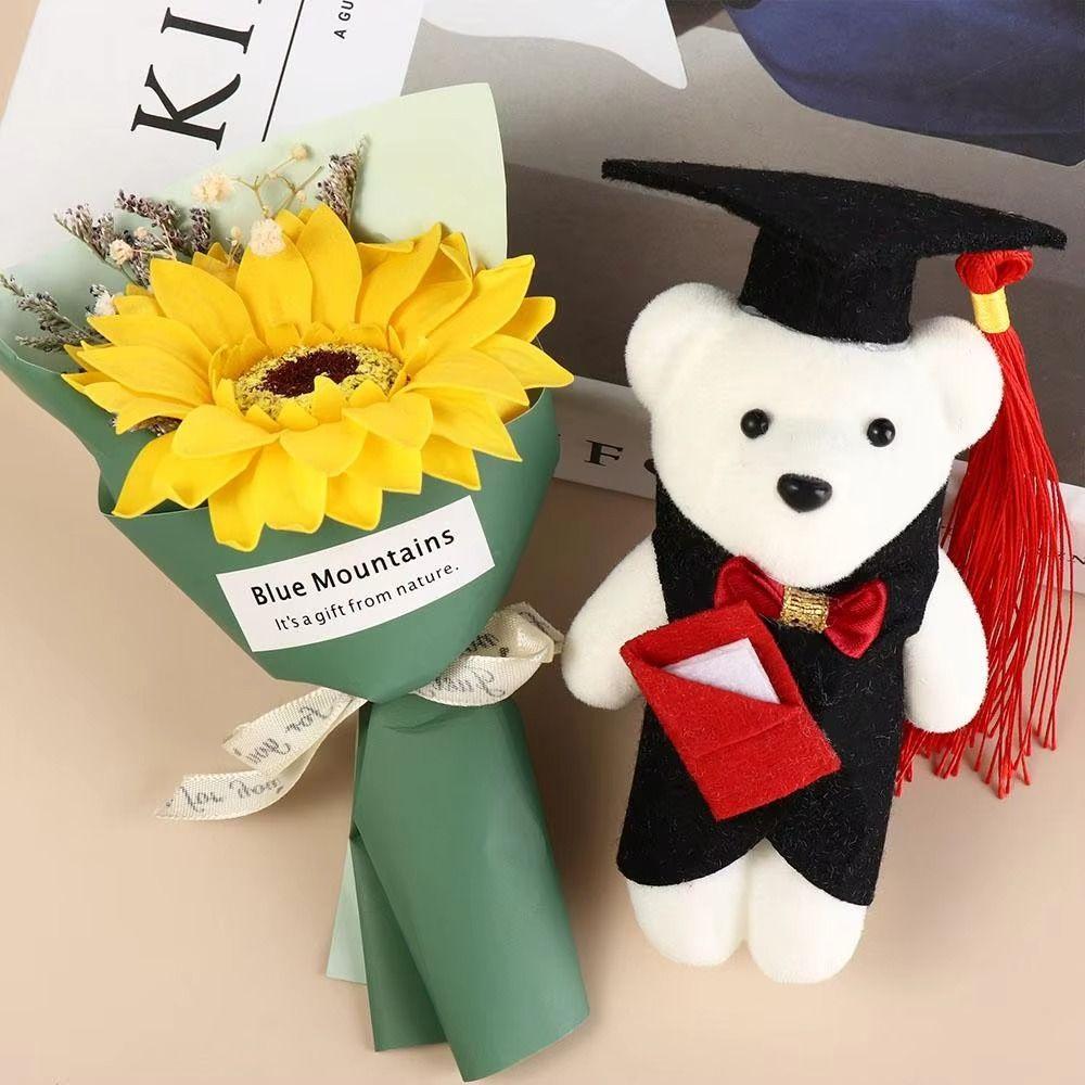 10 pcs/set Celebrate Party Mini Bear Flower Bouquet Bachelor Bear Plush Toy Happy Graduation