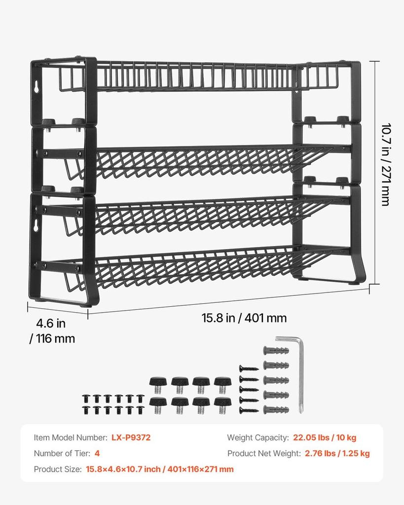 Spice Rack Organizer for Cabinet Seasoning Storage Set Wall Mounted 4 Pack