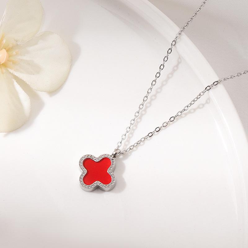 Non-Fading Lucky Titanium Steel Double-Sided Pendant Four-Leaf Clover Necklace Female Simple Premium Sense Niche Design Jewellery