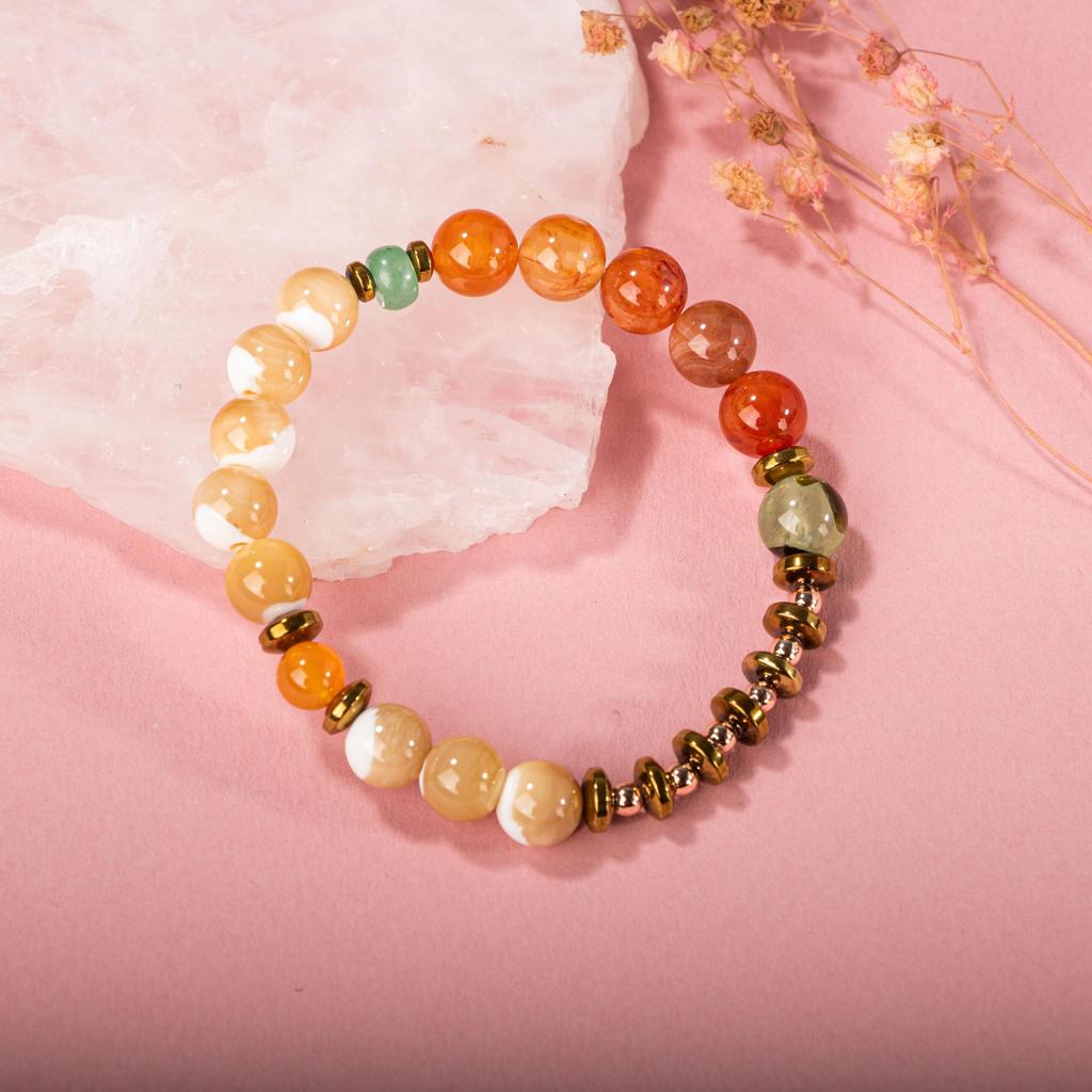 Karneol Agat Pomarańczowy Awenturyn Pehnit Bransoletka z masy perłowej i hematytu z kamienia naturalnego
