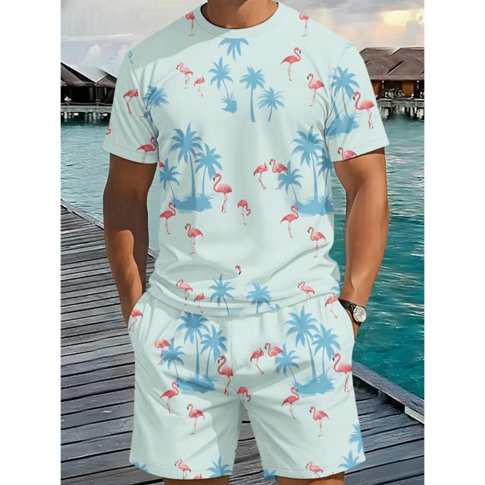 Men's Summer Comfortable Fashionable Fun Colorful Pattern 3D Printed 2-piece Set Leisure Sports Style Loose Oversized Breathable Sports Wear