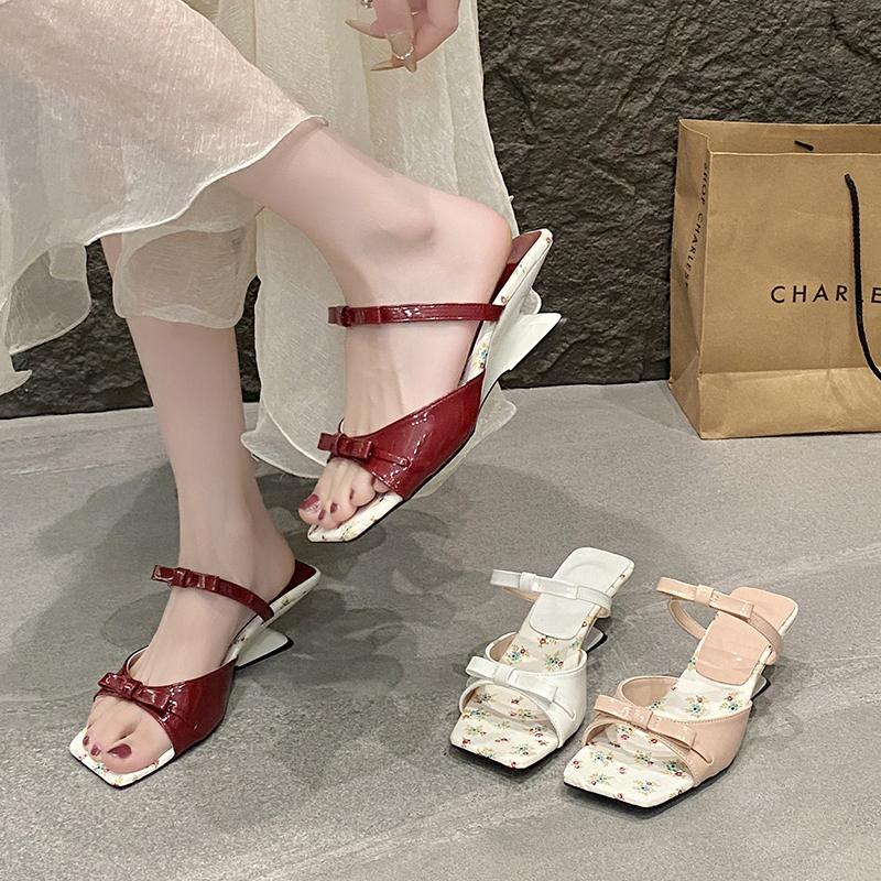 Fashion New Style Fashion Summer Wedges Heel Women Slippers Fashion Open Toe Butterfly-knot Ladies Dress Slides Lazy Shoes Zapatos Mujer