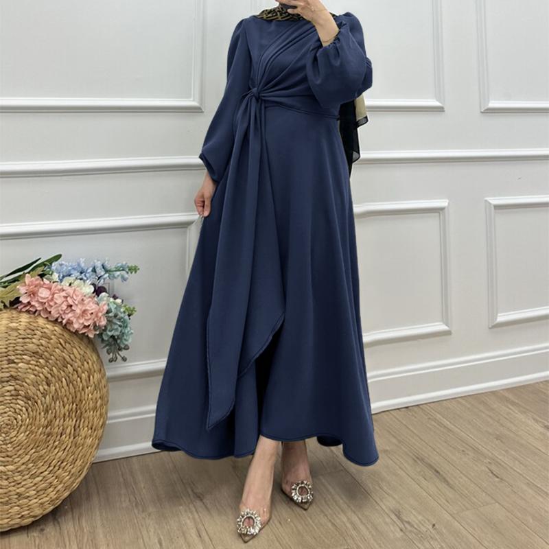 ZANZEA Women Casual Round Neck Long Sleeve Muslim Long Dress