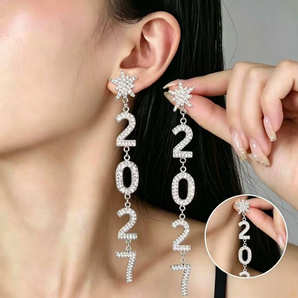 1 Pair/Set Fashion 2027 Digital Earrings 2027 Number Pendant Earrings Celebration Holiday