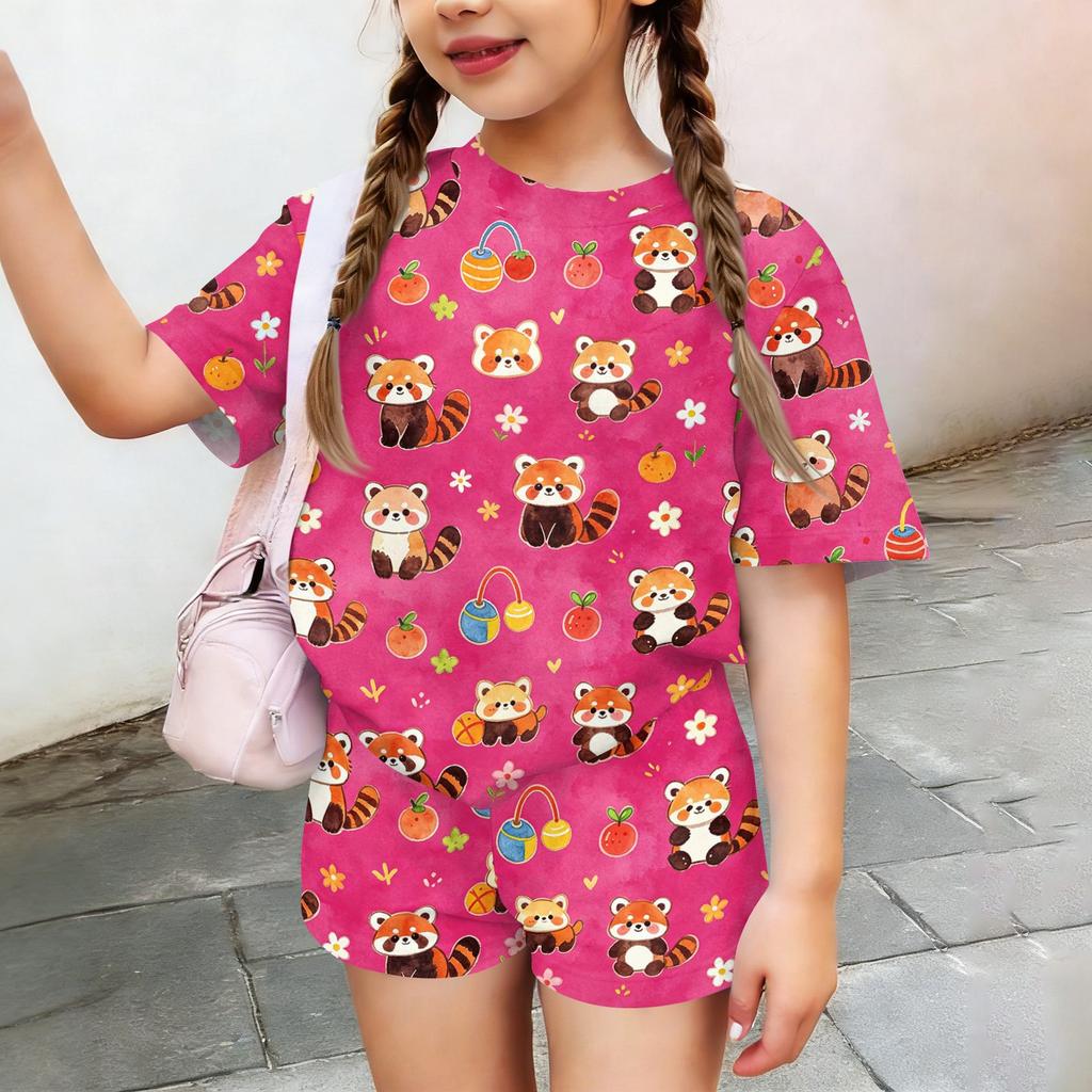 Kids Casual Short Sleeve Top and Shorts Set Animal Print Lightweight Soft Fabric Comfortable Fit Summer Outfit for Boys Girls