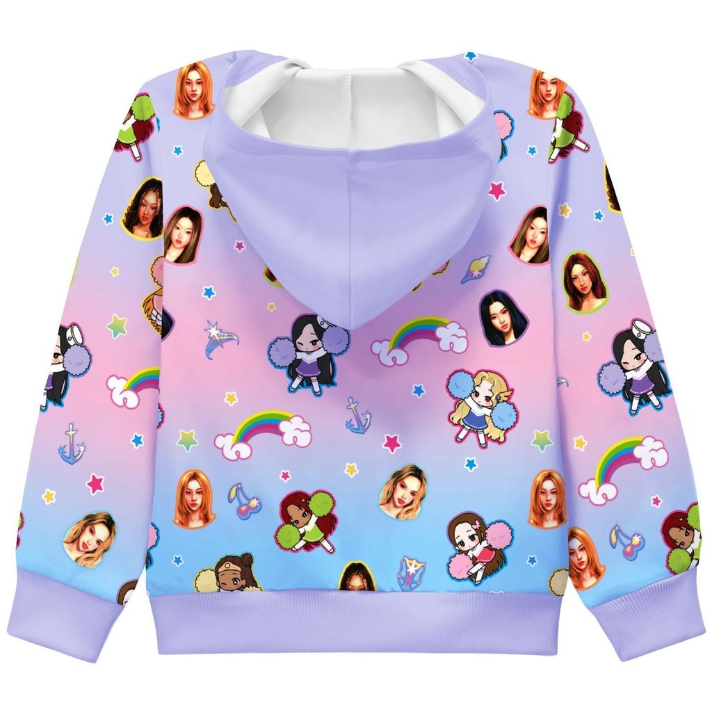 36380 Kids Girls KATSEYE Printed Long Sleeves Hooded Zipper Coat Jacket