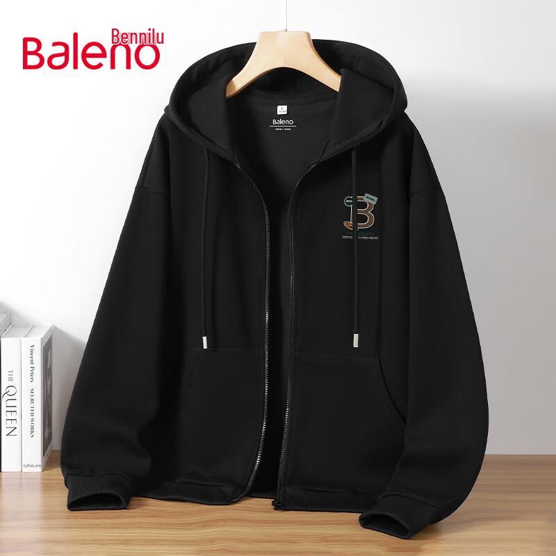 Baleno Men's Hooded JPBB Letter Print Zip-Up Sweatshirt Jacket
