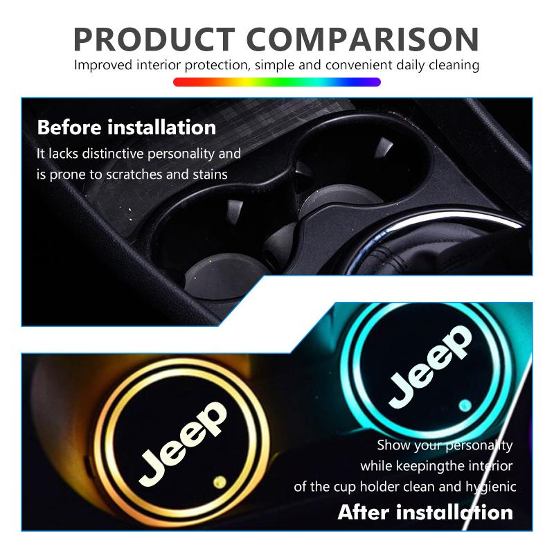 Car Water Cup Drinks Holder Coaster Luminous Mat Accessories For Jeep Cherokee Patriot Liberty Wrangler JK JL Commander AJU1