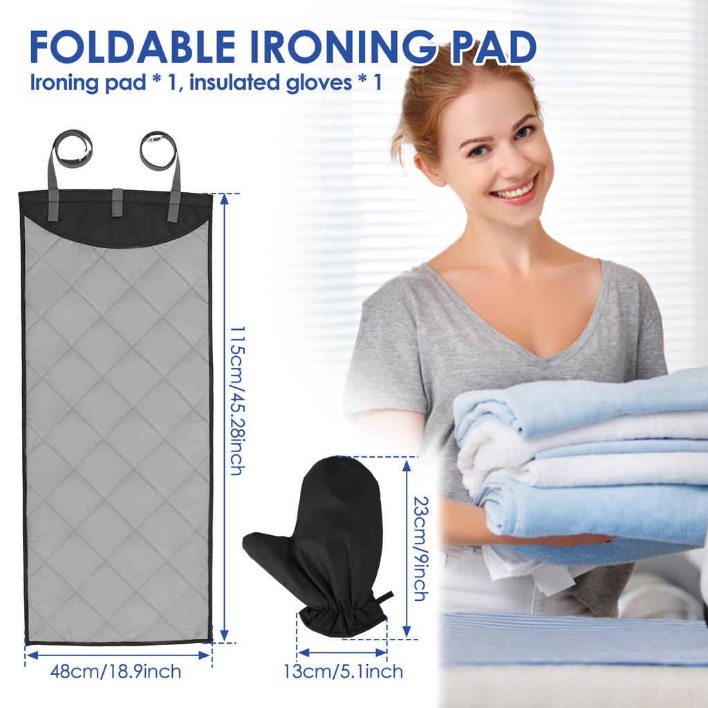 Over The Door Ironing Board with Heat Resistant Glove Vertical Clothes Steamer Pad Portable Travel Over Door Ironing Mat