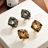 Medieval vintage rhombus coffee color full diamond ear clips light luxury high sense exquisite temperament retro versatile ear jewelry