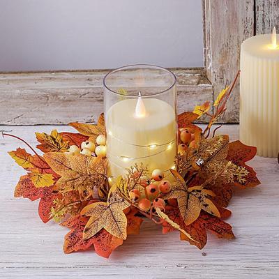 1 Stück Herbst Kerzenring Künstliche Kerzengirlande Deko Mini Herbstkranz Thanksgiving Kerzenringhalter Für Bar Heim Party Deko